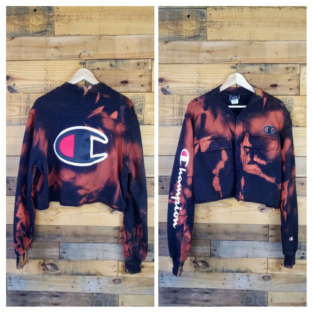 Champion Logo Acid Washed Crop Jacket Large
